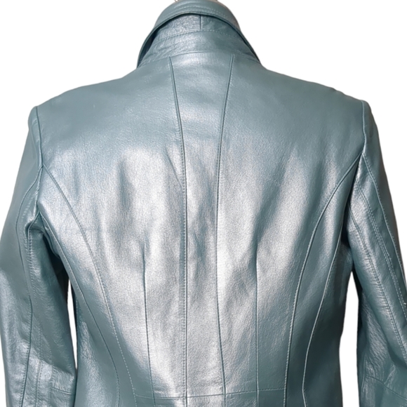 Worthington genuine leather silver blue size medium women's jacket Size M - Picture 5 of 13